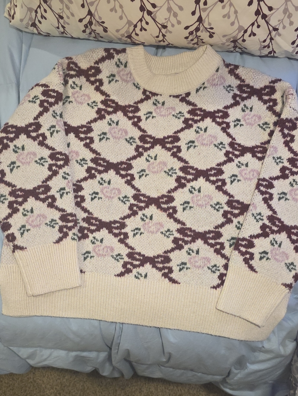 Sincerely Jules Cozy Floral Crewneck Sweater - Cream & Mauve